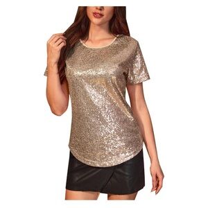 Rebecca Minkoff Women’s Bronze Sequins Flowly Sleeve Top Size XL NWT
